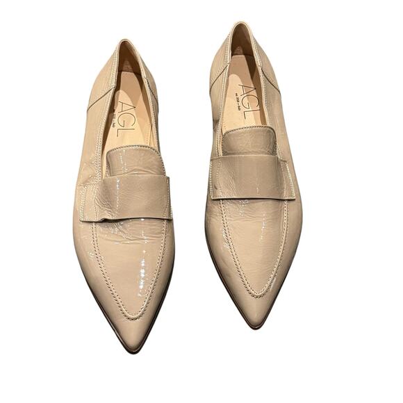 AGL Women's Beige Patent Leather Loafer Flat Pointed Slip-On Size 41 New Flawed - Picture 8 of 12